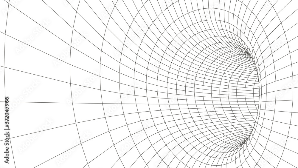 Poster tunnel or wormhole. digital 3d wireframe tunnel. 3d tunnel grid. network cyber technology. surrealis