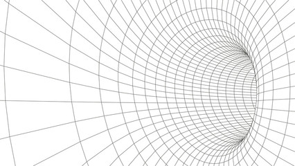 Tunnel or wormhole. Digital 3d wireframe tunnel. 3D tunnel grid. Network cyber technology. Surrealism. Background abstract vector image.