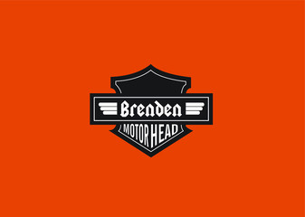 Brenden Name Art Motor Head Theme Design Black and White Emblem with Orange Background uniquely personalized Illustration 