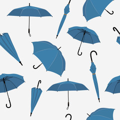 Umbrellas set in various shapes.  Blue umbrella seamless pattern. Stick umbrella. © Olga Save