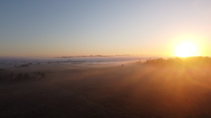 Fototapeta na wymiar Foggy Morning Over Gudenaaen, Randers Denmark 2020