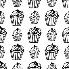 Modern seamless sweets, great design for any purposes. Colorful background. Vector doodle background.