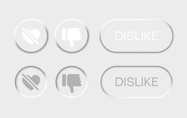 Neomorphism dislike icons.  Icons for YouTube channel. Neomorphic clean minimal buttons. UI design.