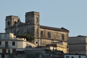 Fototapeta na wymiar View of Montepaone (Calabria, Italy) with its main church, dedicated to the Immaculate Virgin