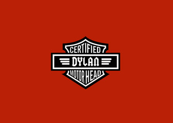 Dylan Name Art Motor Head Theme Design Black and White Emblem with Orange Background uniquely personalized Illustration 