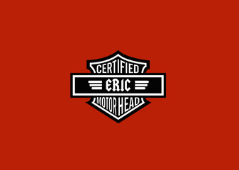 Eric Name Art Motor Head Theme Design Black and White Emblem with Orange Background uniquely personalized Illustration 