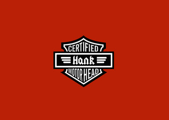 Hank Name Art Motor Head Theme Design Black and White Emblem with Orange Background uniquely personalized Illustration 