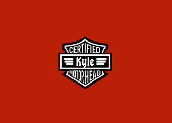 Kyle Name Art Motor Head Theme Design Black and White Emblem with Orange Background uniquely personalized Illustration 