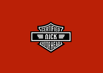 Naklejka premium Nick Name Art Motor Head Theme Design Black and White Emblem with Orange Background uniquely personalized Illustration 