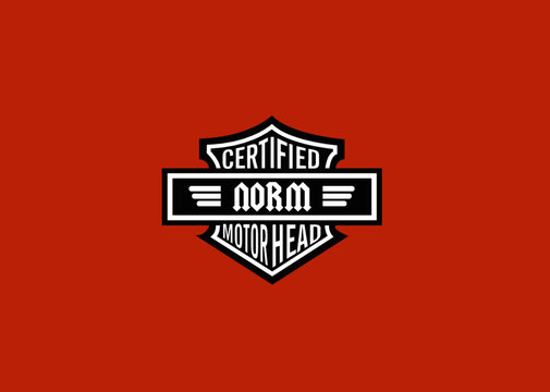Norm Name Art Motor Head Theme Design Black and White Emblem with Orange Background uniquely personalized Illustration 