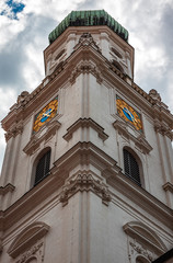 Detail of the bell tower of the catholic, gothic Saint Stephen's Cathedral in Passau, Germany