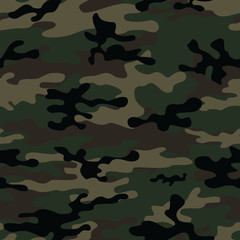 Fototapeta premium Camouflage dark green background vector pattern. Hunting background. Forest design.