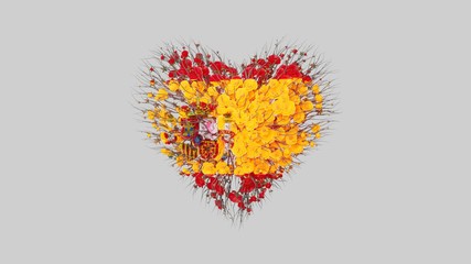 Spain. National Day. 12 October. Heart shape made out of flowers on white background.