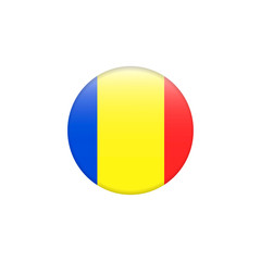 Flag of Romania as round glossy icon. Button with Romanian flag
