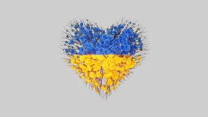 Independence day Ukraine. August 24. Heart shape made out of flowers on white background.