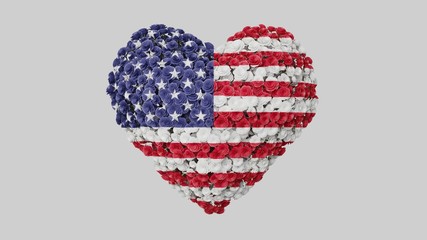 Independence day USA, 4th July. Independence Day. Heart shape made out of flowers on white background.