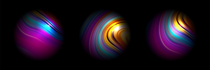 Various multicoloured gradients sphere with Abstract vibrant circle colorful planet on black background