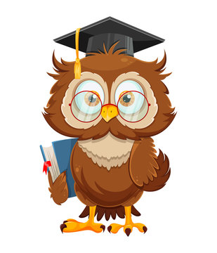 Cute wise owl. Funny owl, back to school concept