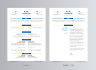 Fototapeta na wymiar Professional Resume/CV And Cover Letter Template Design