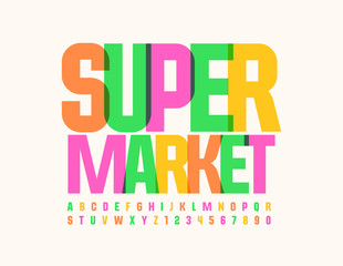 Vector modern logo Super Market with Colorful creative Font. Trendy bright Alphabet Letters and Numbers