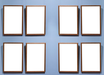 Eight gallery mock up frame in interior blue wall on the left side