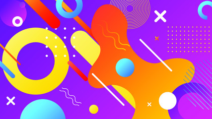 Fototapeta premium Abstract Colorful Gradient Background With Color Geometric Figures. Different Shapes And White Line Vector Design Style