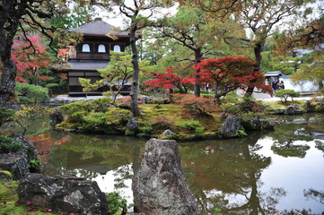 Lovely and beautiful old traditional temple in japan garden during autumn season.