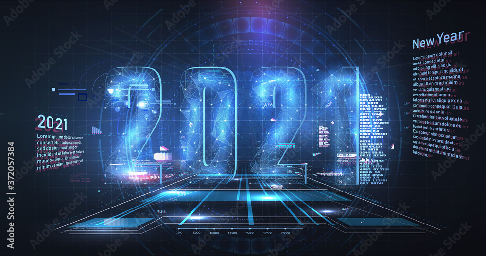 Canvas Prints Modern futuristic technology template for 2021. New year 2021 in style HUD,GUI, UX. Futuristic background for your design.Technology background. Digital data visualization. Hi-tech concept innovation