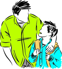 FATHER AND SON BACK TO SCHOOL CONCEPT vector illustration