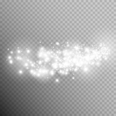 Christmas background. Powder dust light white PNG. Magic shining white dust. Fine, shiny dust particles fall off slightly. Fantastic shimmer effect.