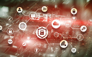 Data security concept. Icons: Closed Padlock, Wifi And cloud on digital background.