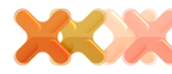 Glossy multicolored plastic style cross composition, x shape design, techno geometric modern abstract background. Trendy abstract layout template