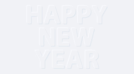 Happy new year. Vector soft words. Bright white gradient neumorphic effect character type icon. Internet gray christmas symbol isolated on a background.