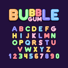 Bubble Gum font, alphabet, letters and numbers. flat style