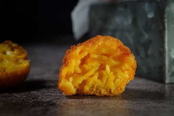 Fried Mac and cheese balls / Macaroni and cheese bites, selective focus