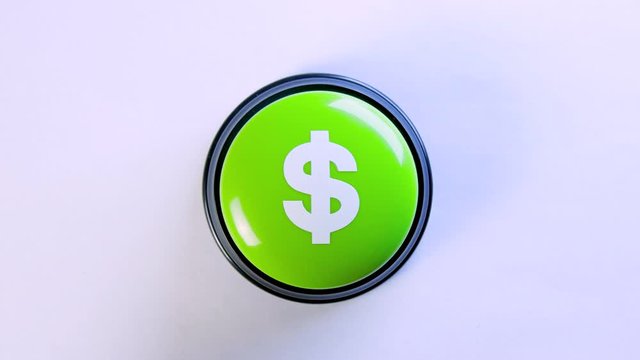 Business person pushing green glossy money button with dollar sign. Press button to earn big bucks. 4K video for payment system, financial institution, stock market, digital wallet, crediting, banks