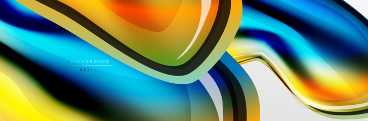 Vector abstract background, flowing liquid style bubble with metallic, color quicksilver chrome texture and color glow effects