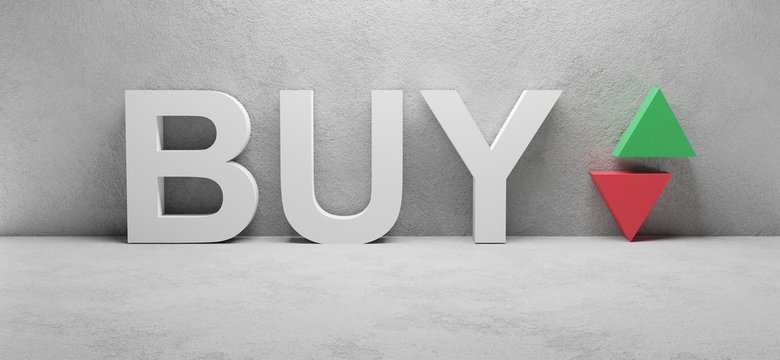 3d illustration cgi rendering of the word BUY, concept image for trading on the stock exchange