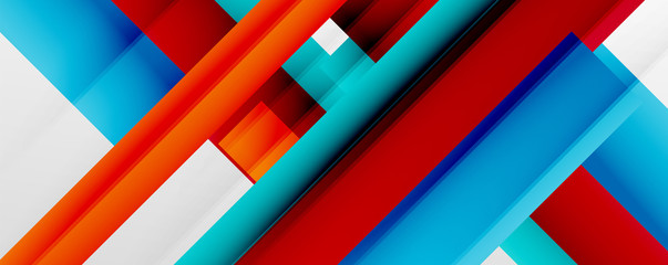 Geometric abstract backgrounds with shadow lines, modern forms, rectangles, squares and fluid gradients. Bright colorful stripes cool backdrops