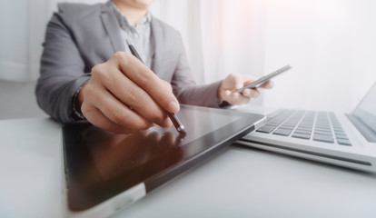 businesswoman holding coins putting in glass with using smartphone and calculator to calculate concept saving money for finance accounting