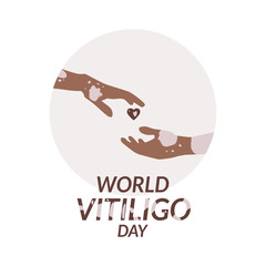 World vitiligo day vector template. Hands with vitiligo, heart isolated on a white background.
