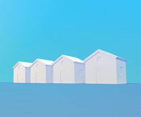 Small white houses, futuristic town block abstract, 3d illustration