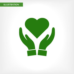 Heart in hand icon vector , lorem ipsum Flat design