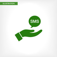 SMS in the hand icon , lorem ipsum Flat design
