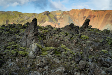 Colorful mountains at Landmannalaugar in Fjallabak natural reserve, South Iceland. Beautiful nature landscape