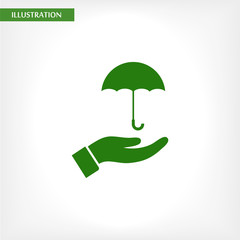 umbrella in his hand icon , lorem ipsum Flat design