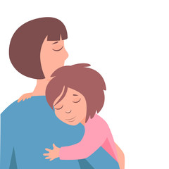 Vector illustration of child psychology, relationships with parents. Mother and child