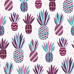 Pineapples seamless. Jungle wallpaper. Tropical fruit. Brazil tropical pattern.Fabric background, texture. Summer tropical leaf. Fresh fruit.