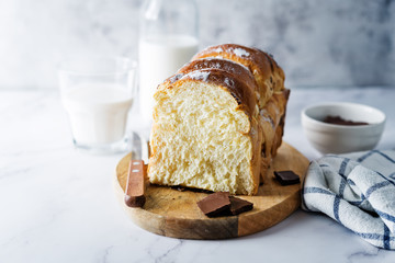 Pull Apart Bread with chocolate drops and powdered sugar