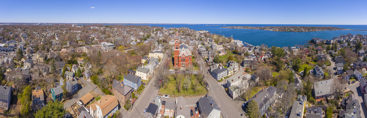 Abbott Hall panorama, built in 1876, is located at 188 Washington Street and now is town hall of...